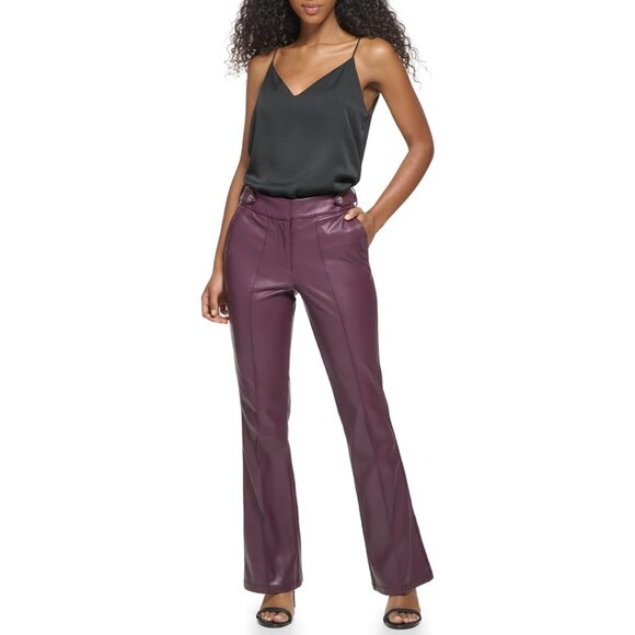 Calvin Klein Pants - Calvin Klein Women's Slimming Essential Faux Leather Tab Detail Edgy Pant